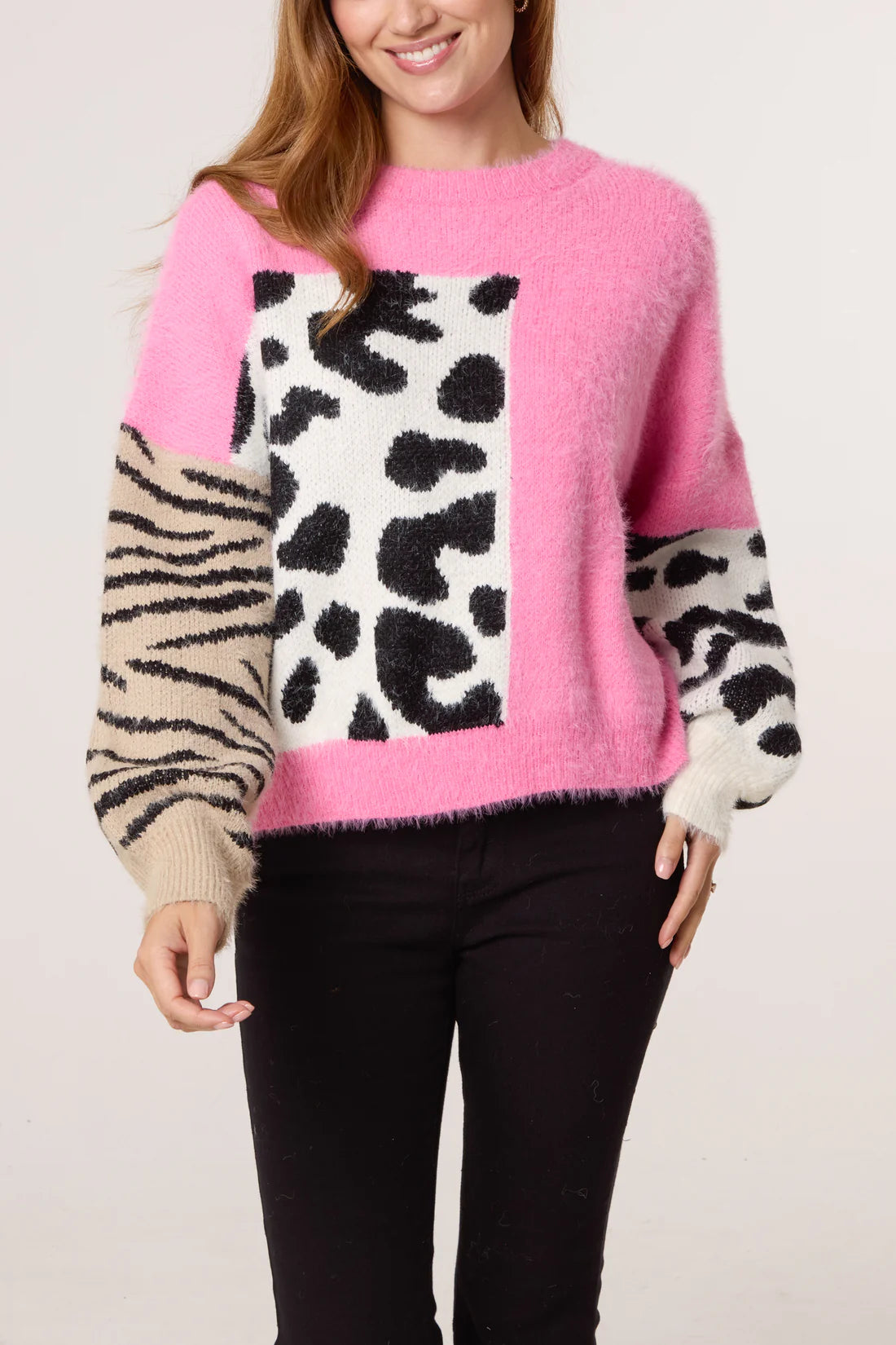 Samantha Tiger & Cow Print Super Fluffy Jumper - Pink or Orange