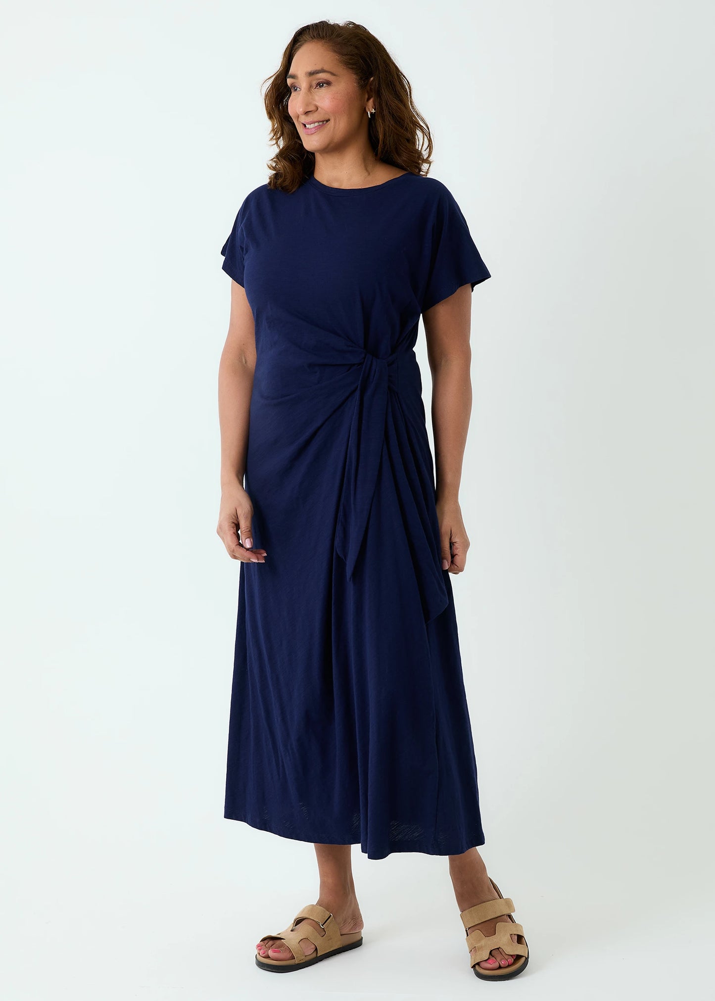 Sarah Everyday Drape Tie Waist Cotton Jersey Midaxi Dress