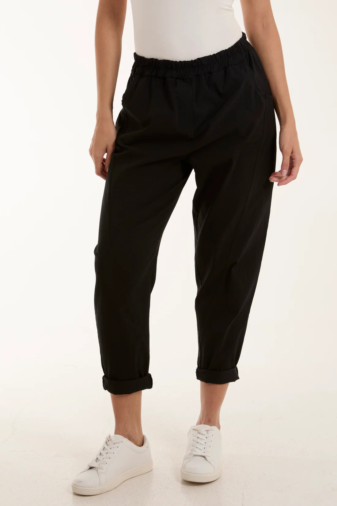 black womens Relaxed Fit Pull On Cocoon Trousers