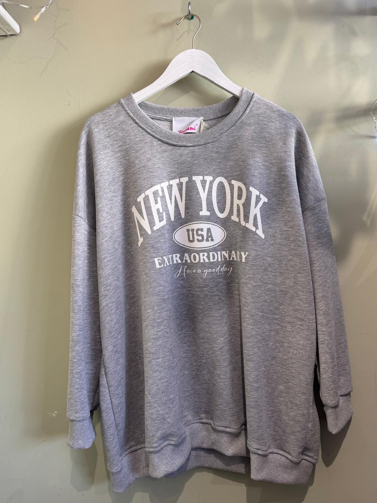 Longline New York Graphic Sweatshirt - Navy, Black Or Grey