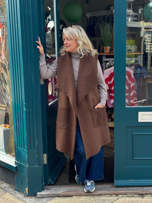 Leah Faux Shearling Borg Fleece Long Gilet