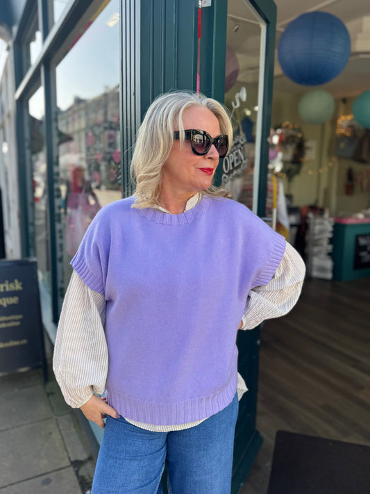 Shannon Ribbed Detail Oversized Short Sleeve Sweater Vest Tank Top - 5 Colours