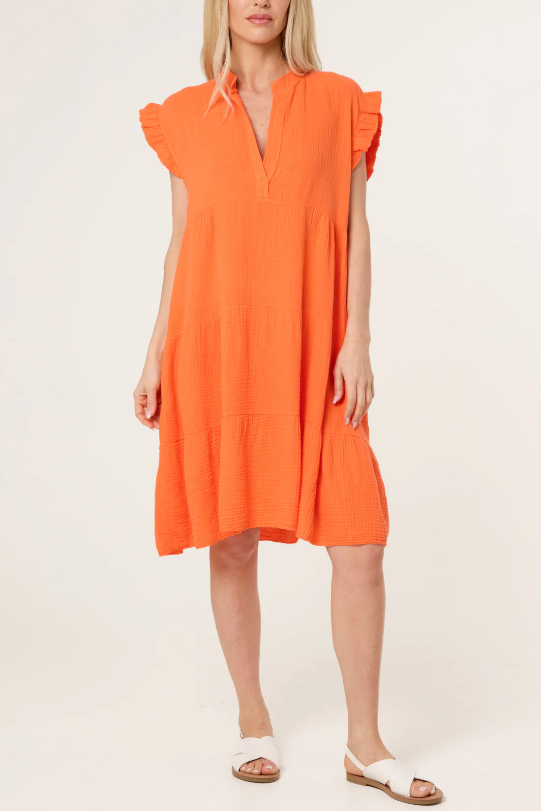 Steph Cotton Cheesecloth Loose Short Tiered Dress