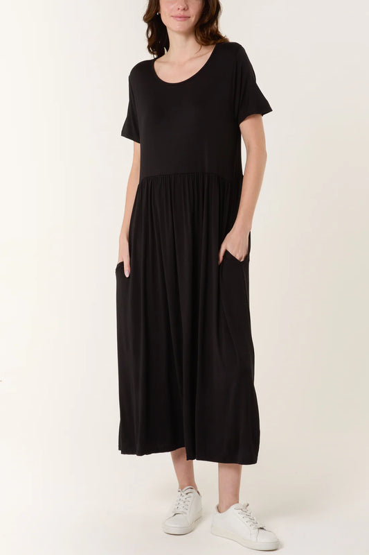 Angie Loose Jersey Midi T Shirt Dress - Black, Khaki Or Denim