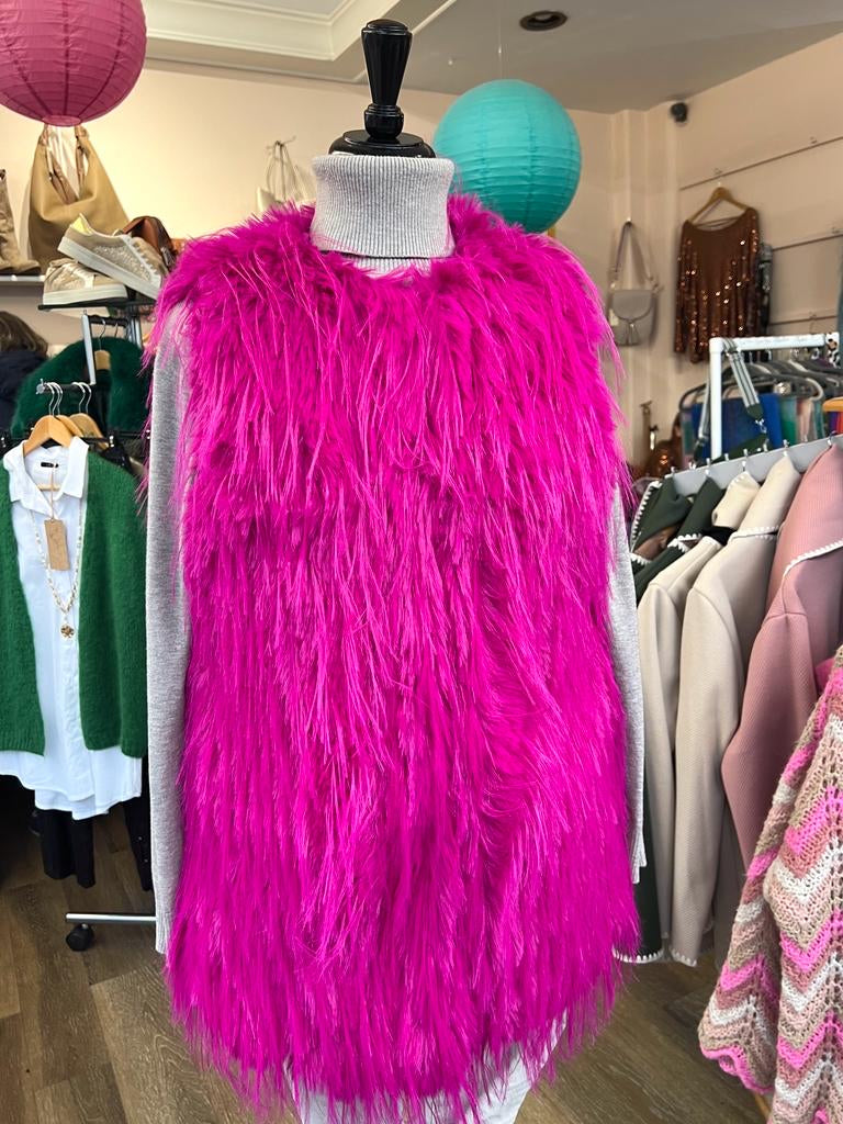 Shake A Tail Feather Magenta Pink Shaggy Faux Fur Gilet