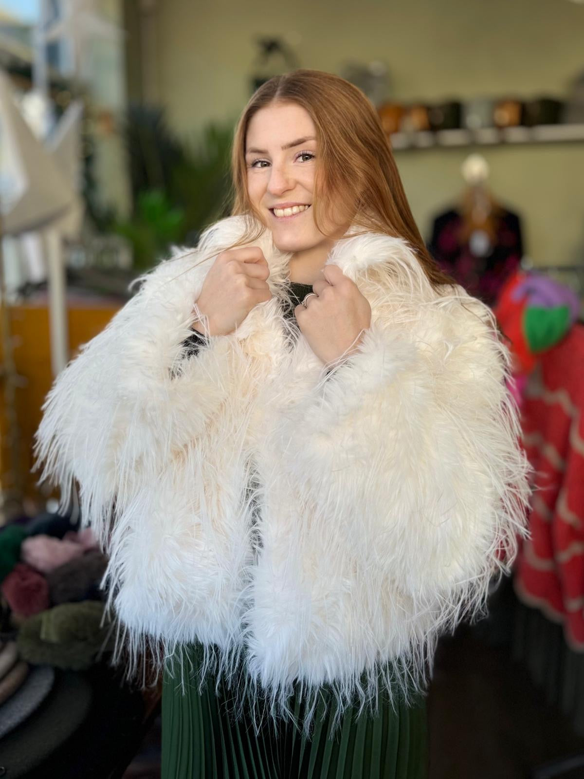 Fenella Shaggy Faux Fur Short Jacket - Winter White