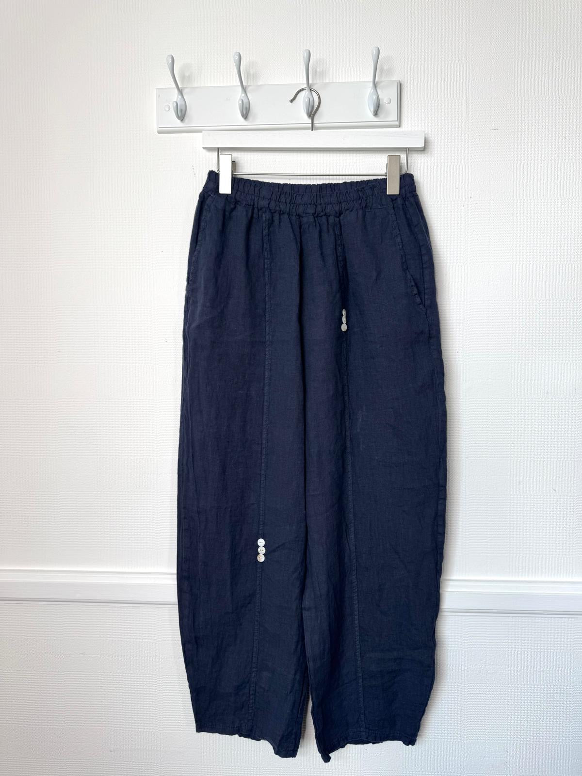 Lena Button Trim Linen Trousers