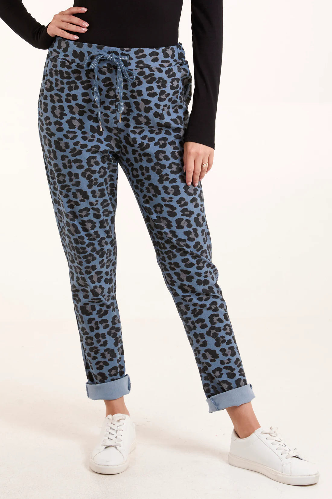 denim blue Leopard Print Magic Trousers 