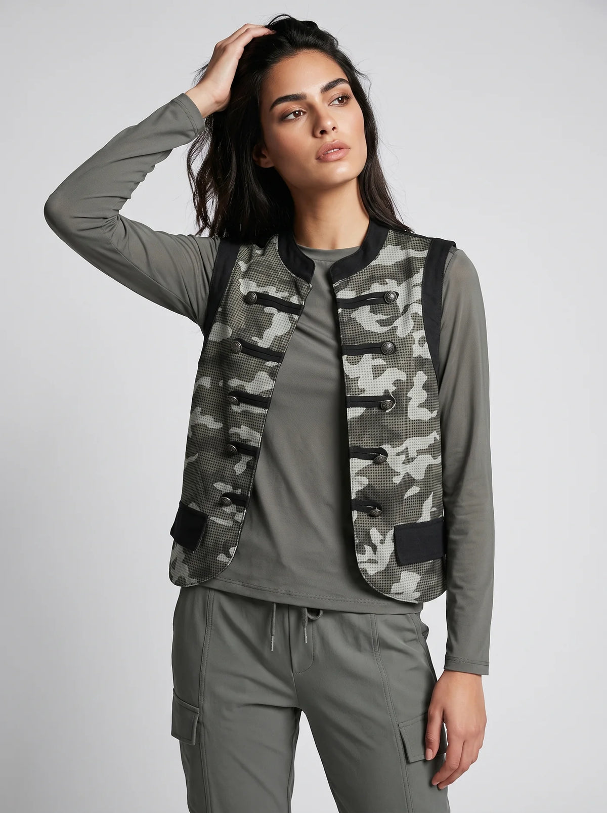 Jayne Camo Print Cavalry Waistcoat