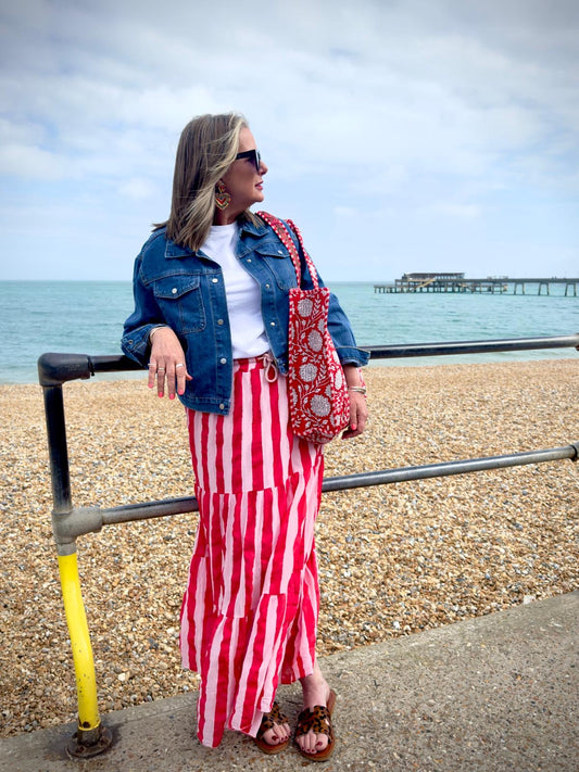 Florence Pink & Red Bold Stripe Maxi Skirt