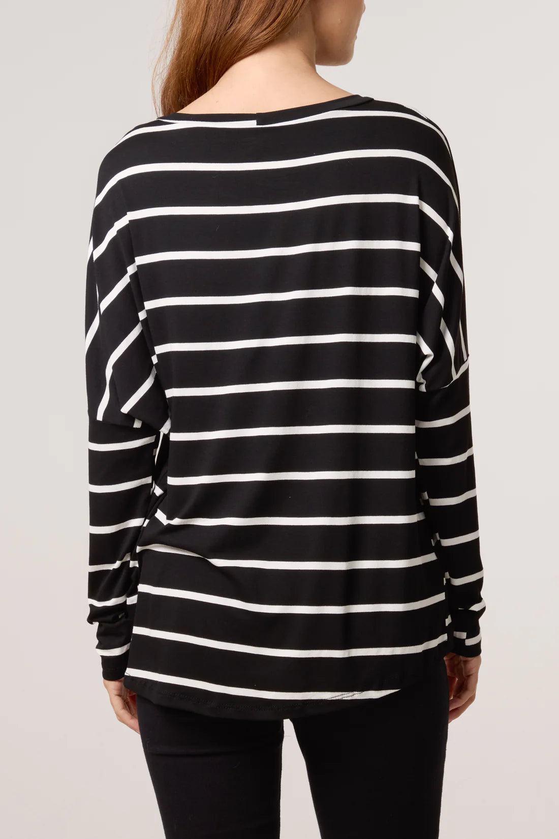 Amanda Long Sleeve Stripe Top - Navy, Black Or Burgundy