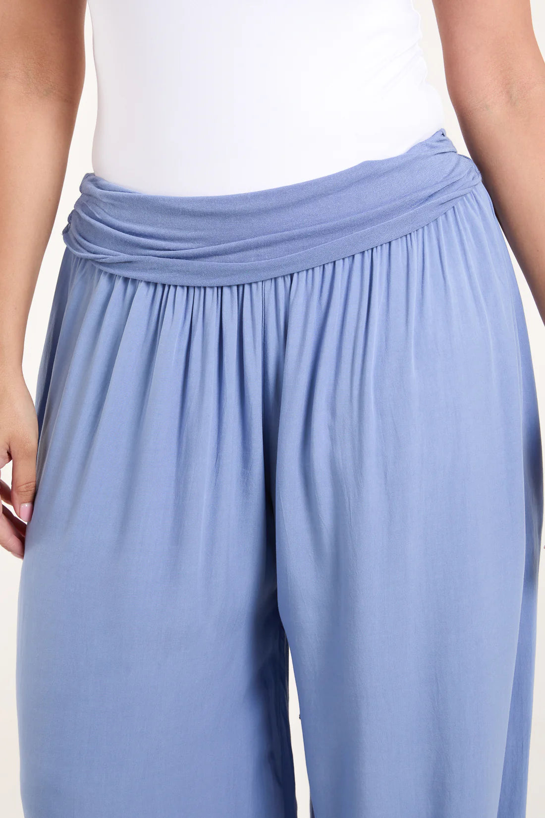 Jemima Plain Floaty Harem Pants With Jersey Waistband - Black, Navy, White, Khaki
