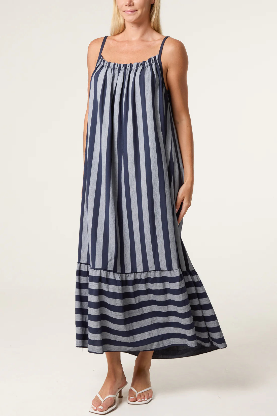 Tori Navy Striped Maxi Dress