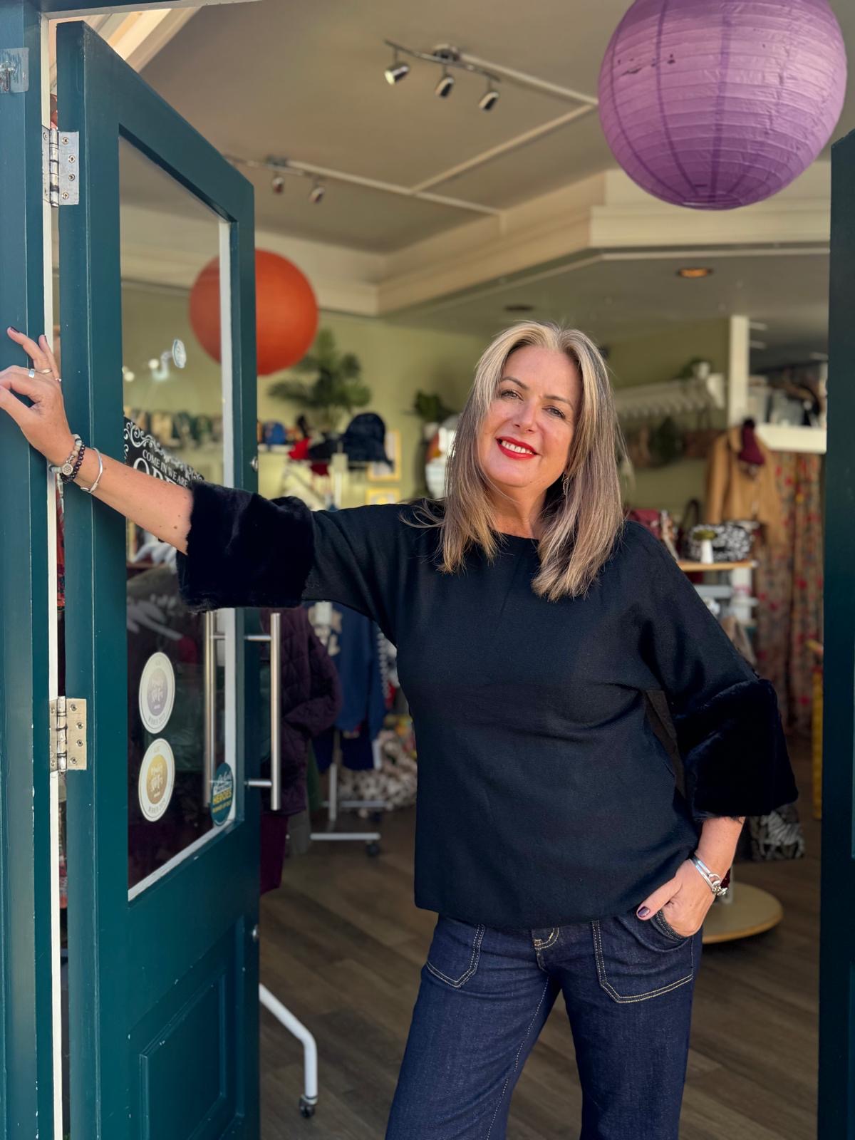 Mariah Knitted Jumper With Large Faux Fur Cuffs - Red or Black