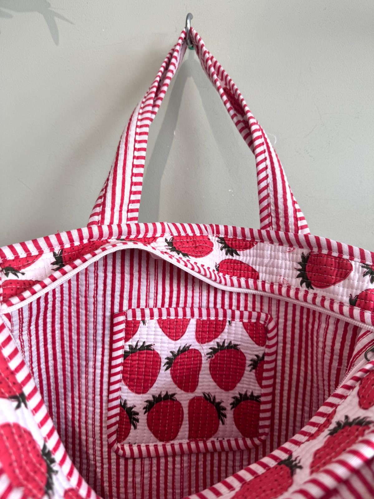 Strawberry Kantha Tote Bag 