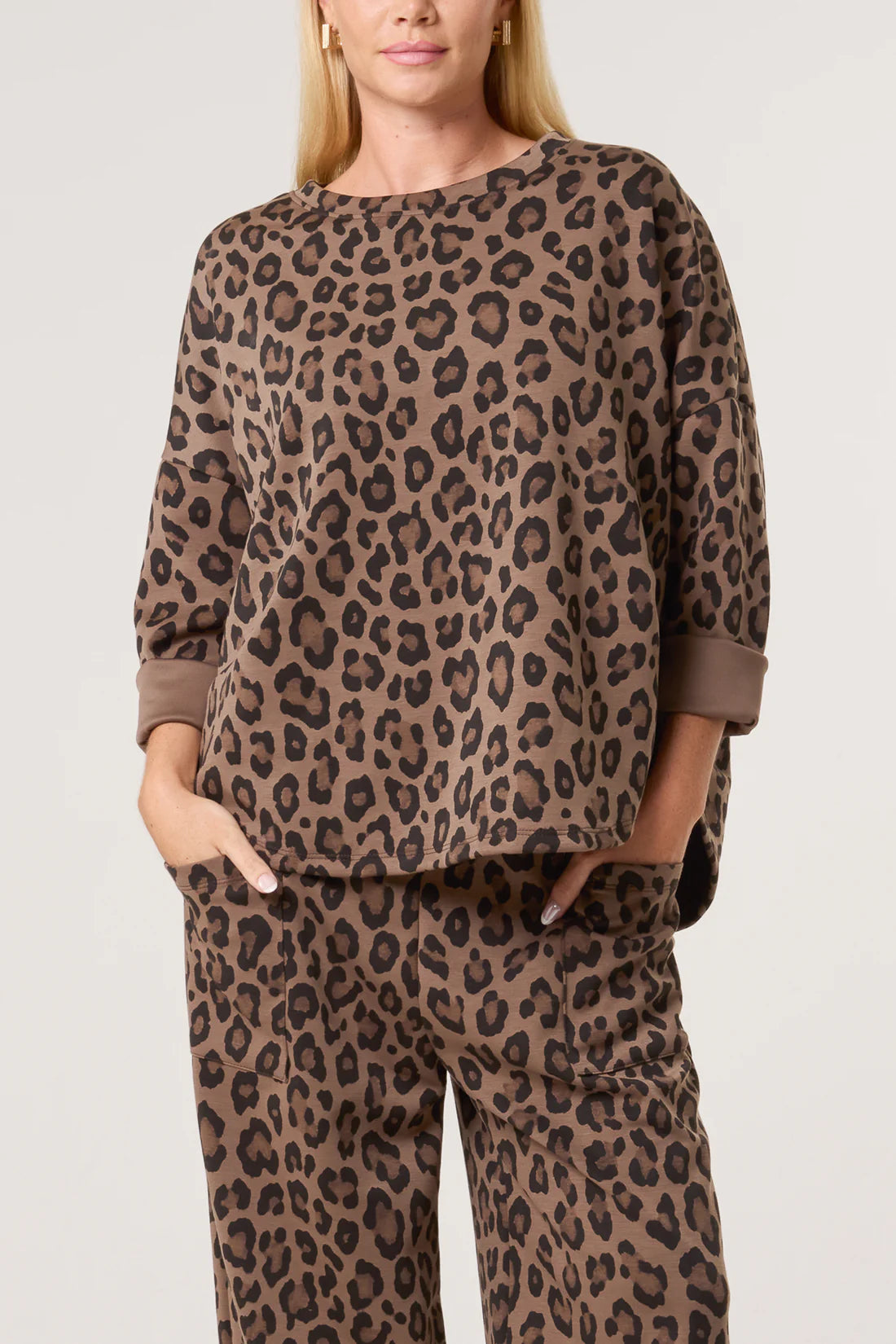 Priya Scuba Leopard Print Cocoon Sweatshirt Top