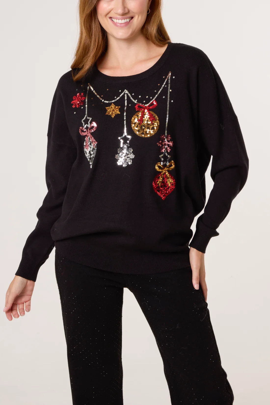 Sequin Bauble Christmas Jumper - Black