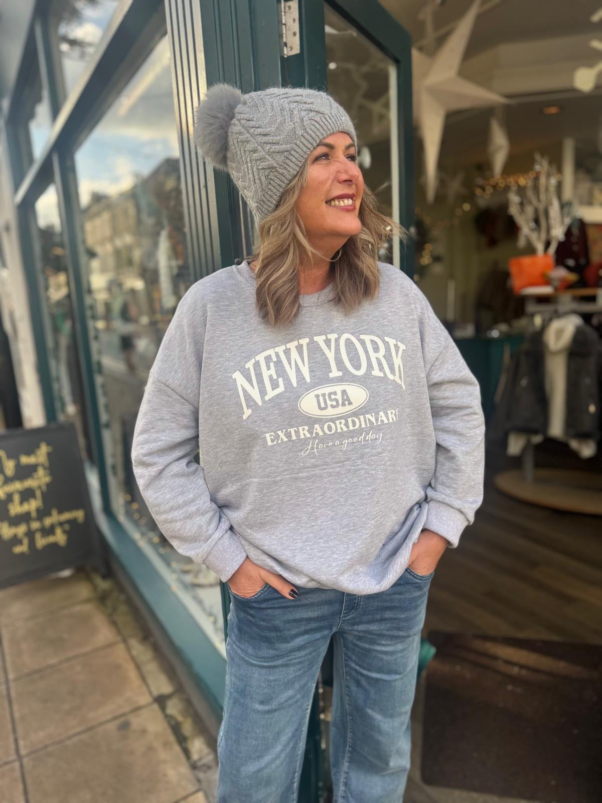 Longline New York Graphic Sweatshirt - Navy, Black Or Grey