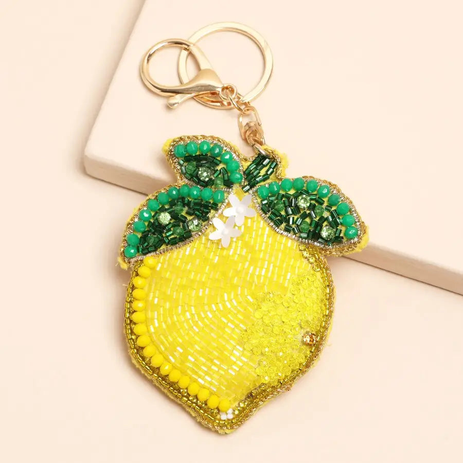 Beaded Lemon Bag Charm Key Ring