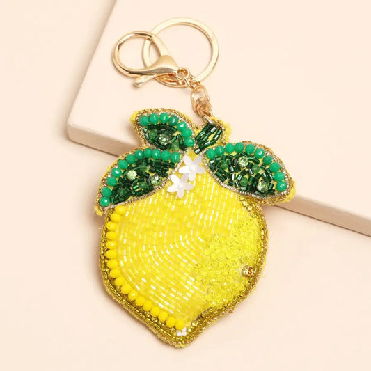 Beaded Lemon Bag Charm Key Ring