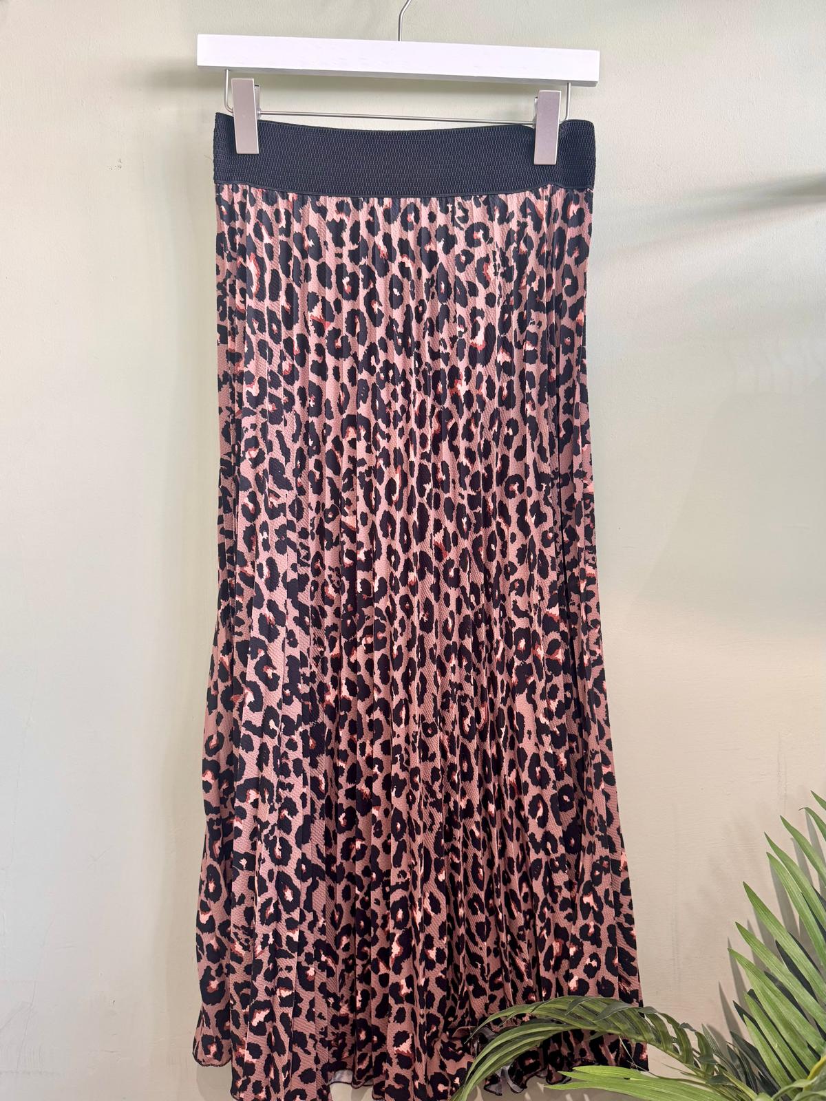 Jodie Sunray Pleated Leopard Print Maxi Skirt - Royal Blue, Burgundy Or Mocha