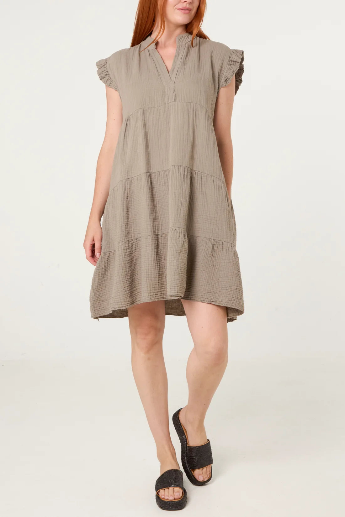 Steph Cotton Cheesecloth Loose Short Tiered Dress