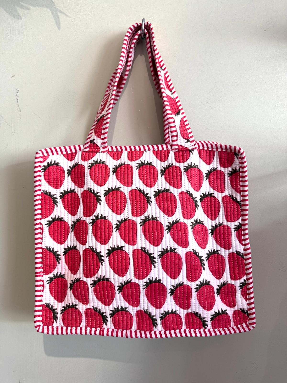 Strawberry Kantha Tote Bag 