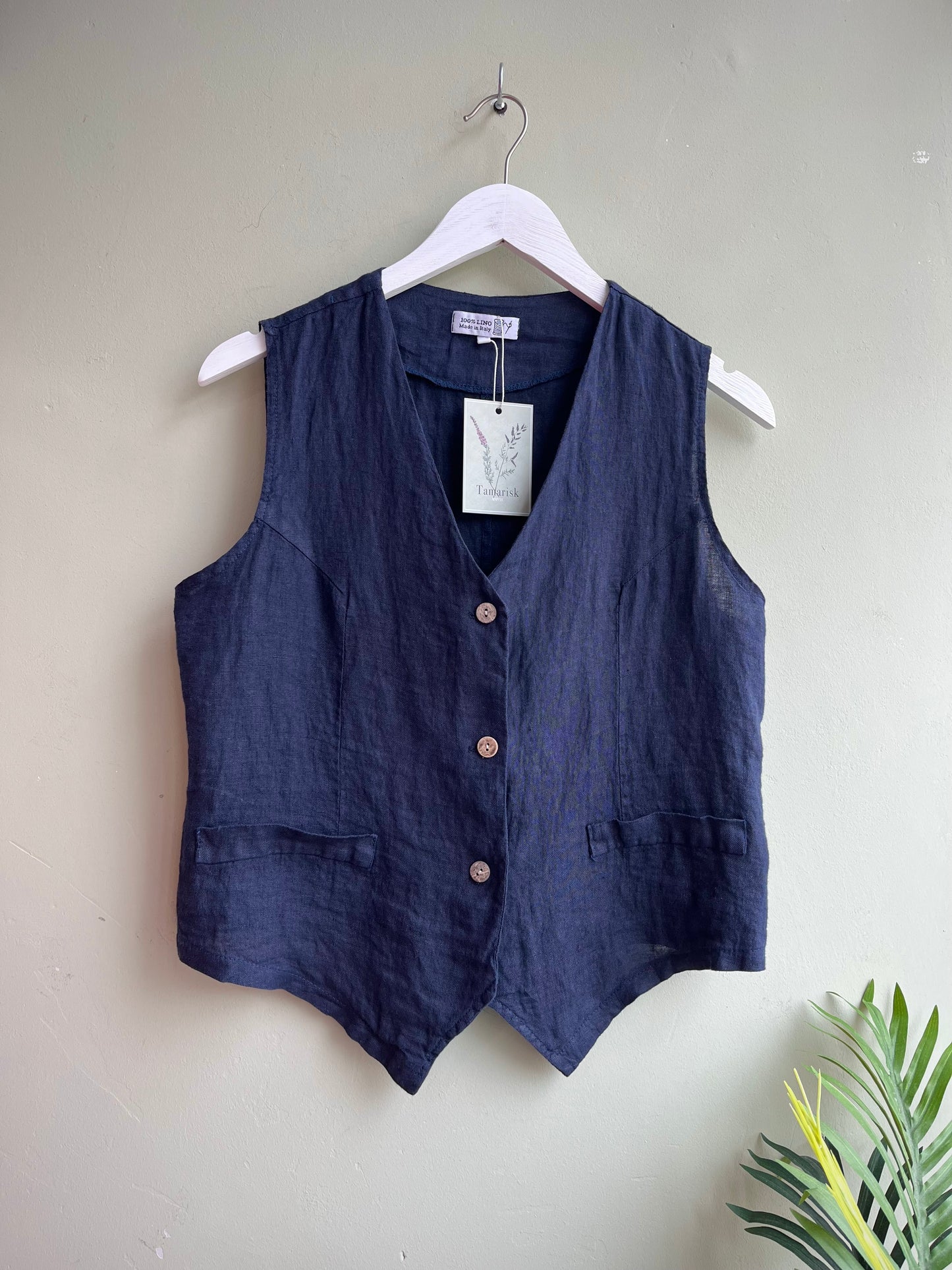 Tammy 100% Linen Classic Fitted Waistcoat - Navy Or Black