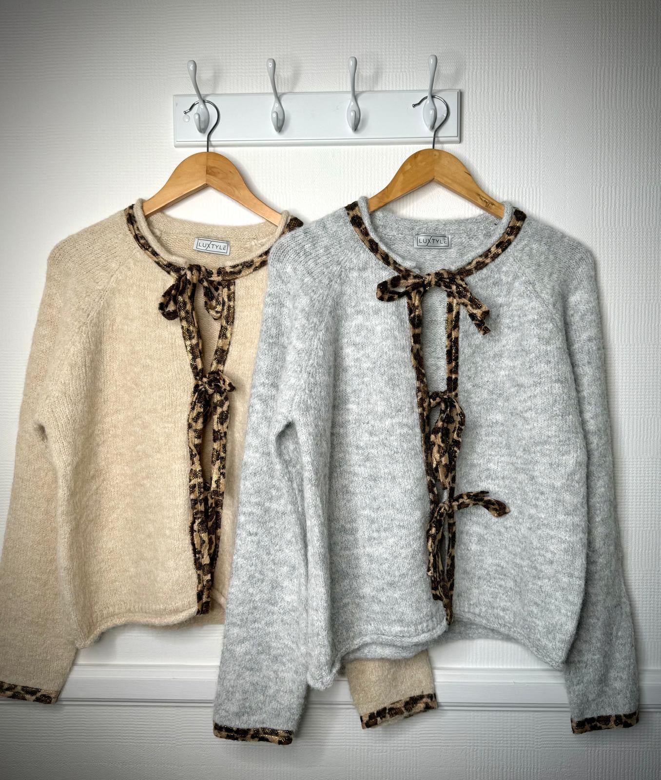 Isabelle Bow Tie Front Leopard Print Trim Cardigan - 2 Colours