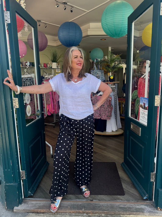 Edie Wide Leg Polka Dot Crepe Trousers
