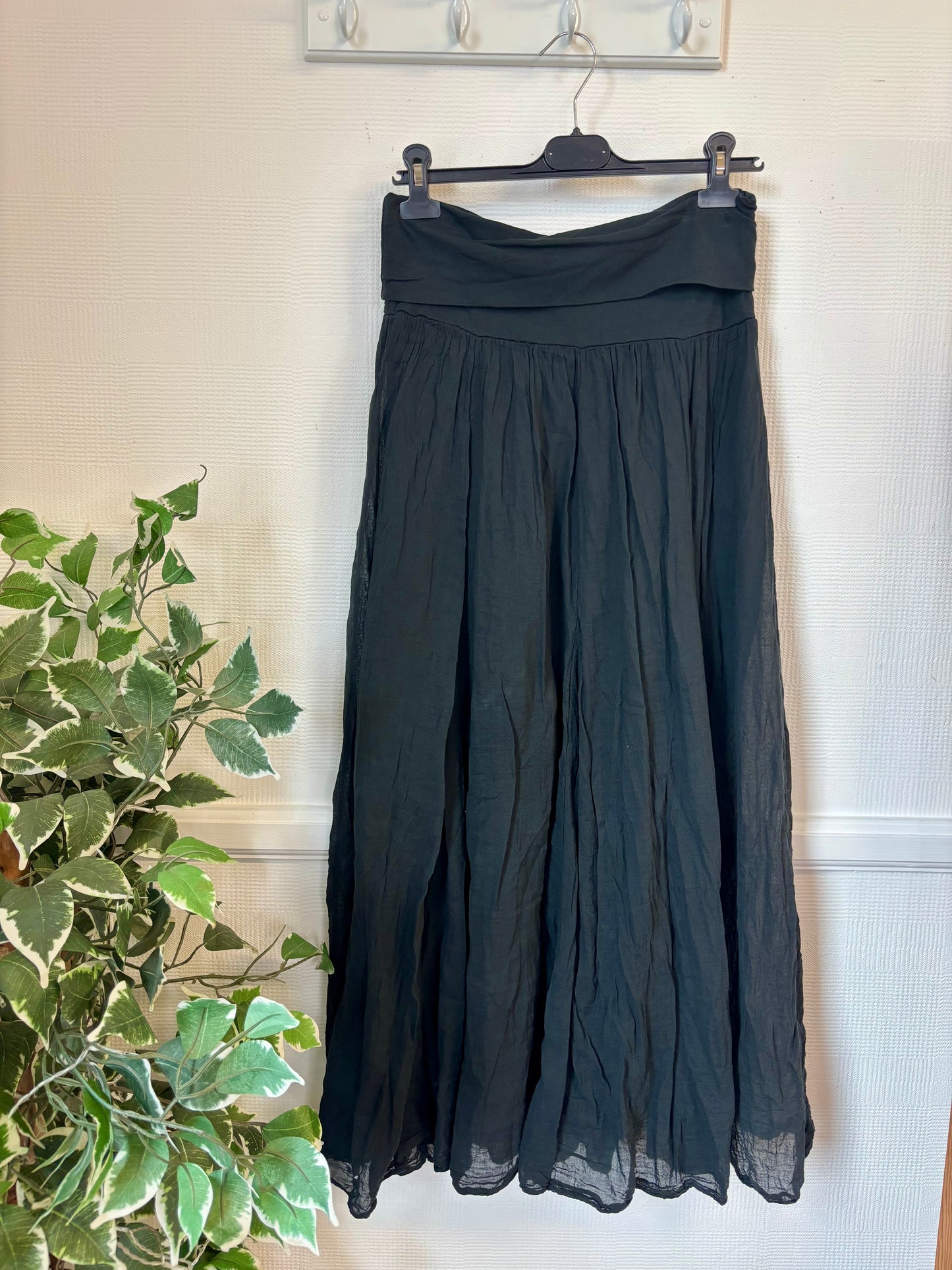 Shelley Black Crinkle Cotton Maxi Skirt With Jersey Waistband