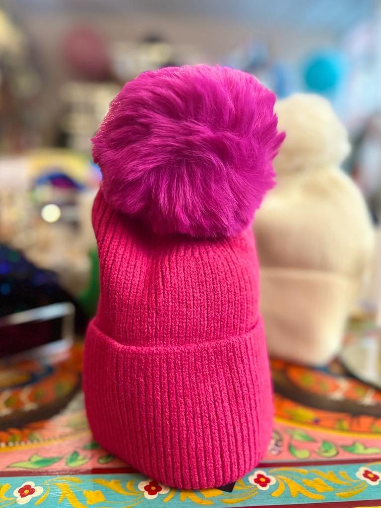 Cuddly Faux Fur Pom Pom Hat - 6 Colours