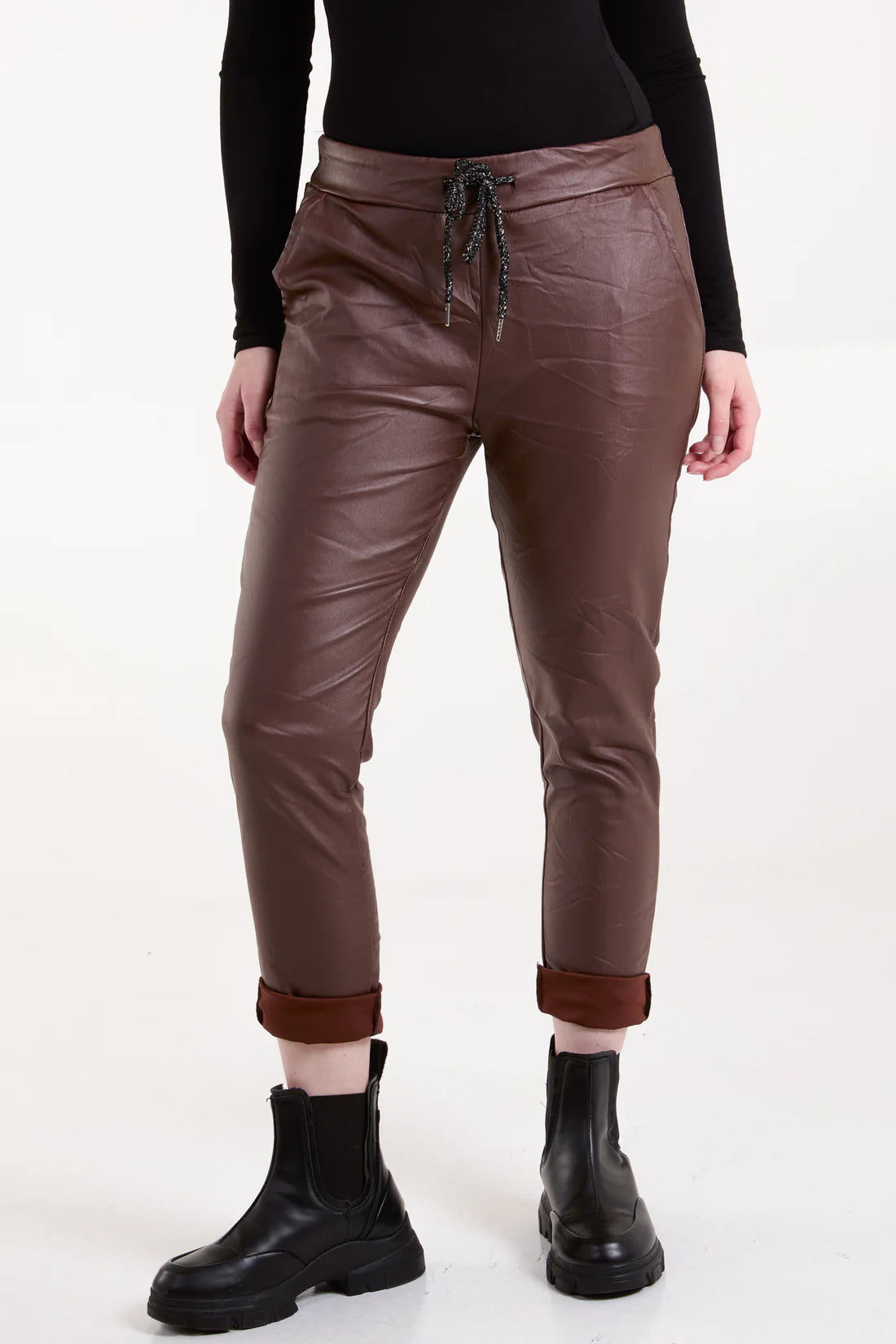 Bailey Chocolate Brown Crushed Faux Leather Magic Trousers