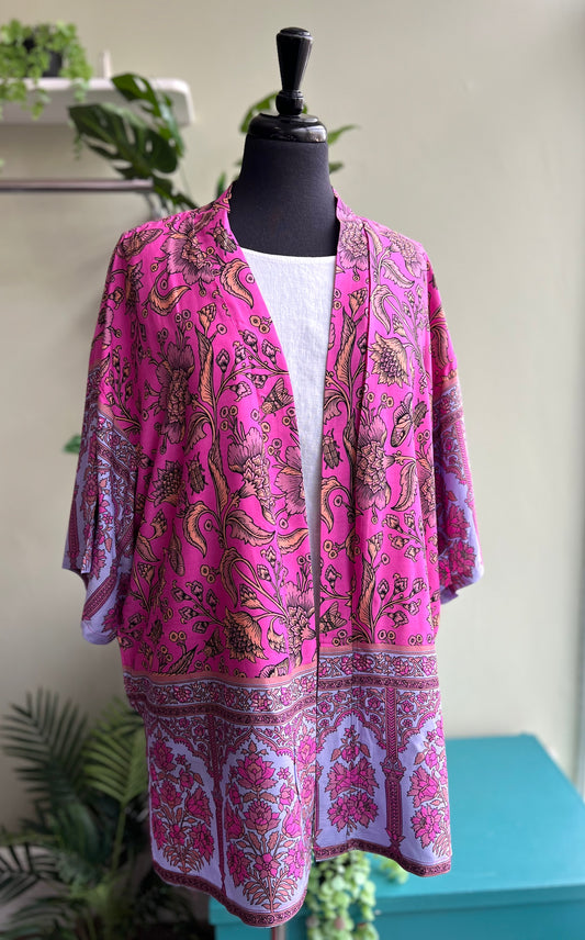 Bridget Fuchsia Pink Paisley Print Short Kimono