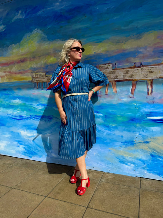 Charlotte Blue Denim Stripe Midi Dress