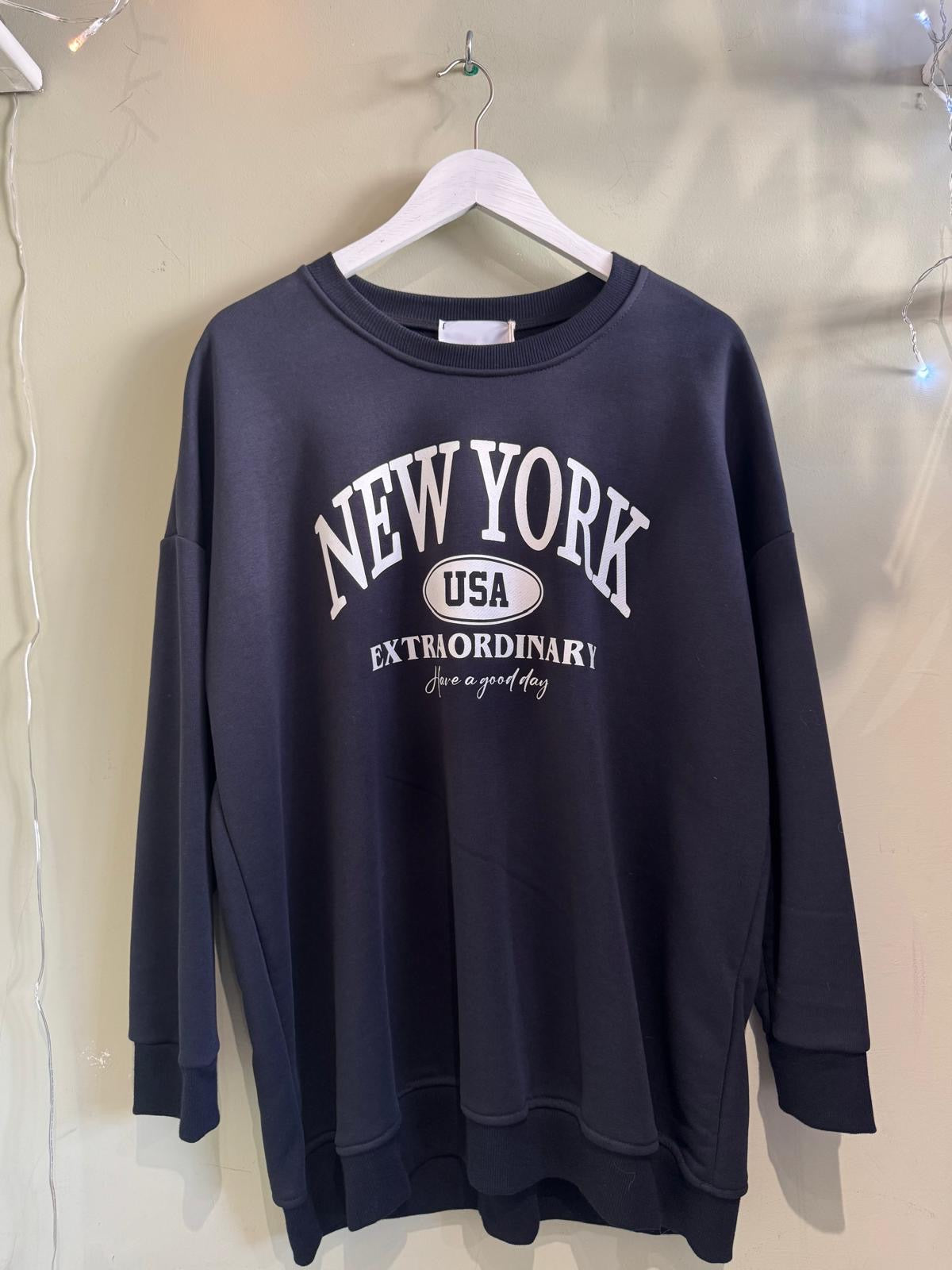 Longline New York Graphic Sweatshirt - Navy, Black Or Grey