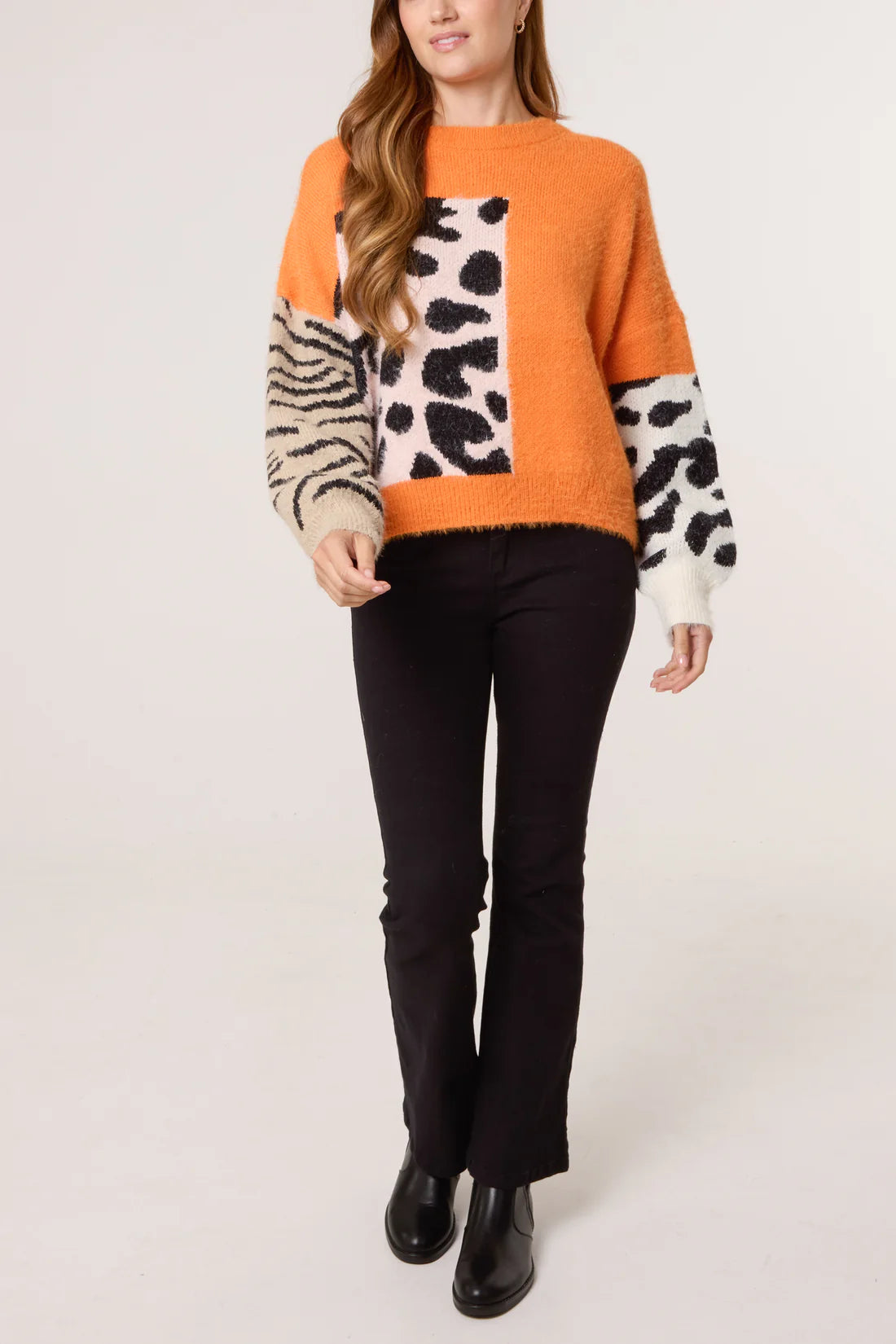 Samantha Tiger & Cow Print Super Fluffy Jumper - Pink or Orange