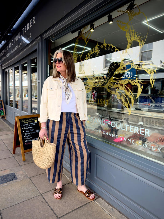 Eloise Bold Striped Cotton Barrel Cocoon Pants