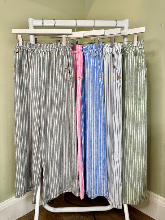 Melanie Cotton Blend Striped Wide Leg Trousers