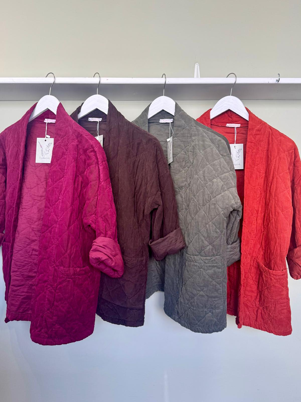 Celia Short Quilted Needlecord Kimono Jacket - 5 Colours