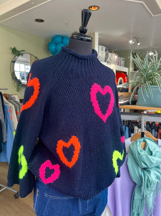 Ashley Wool Mix Funnel Neck Heart Jumper - 3 Colours