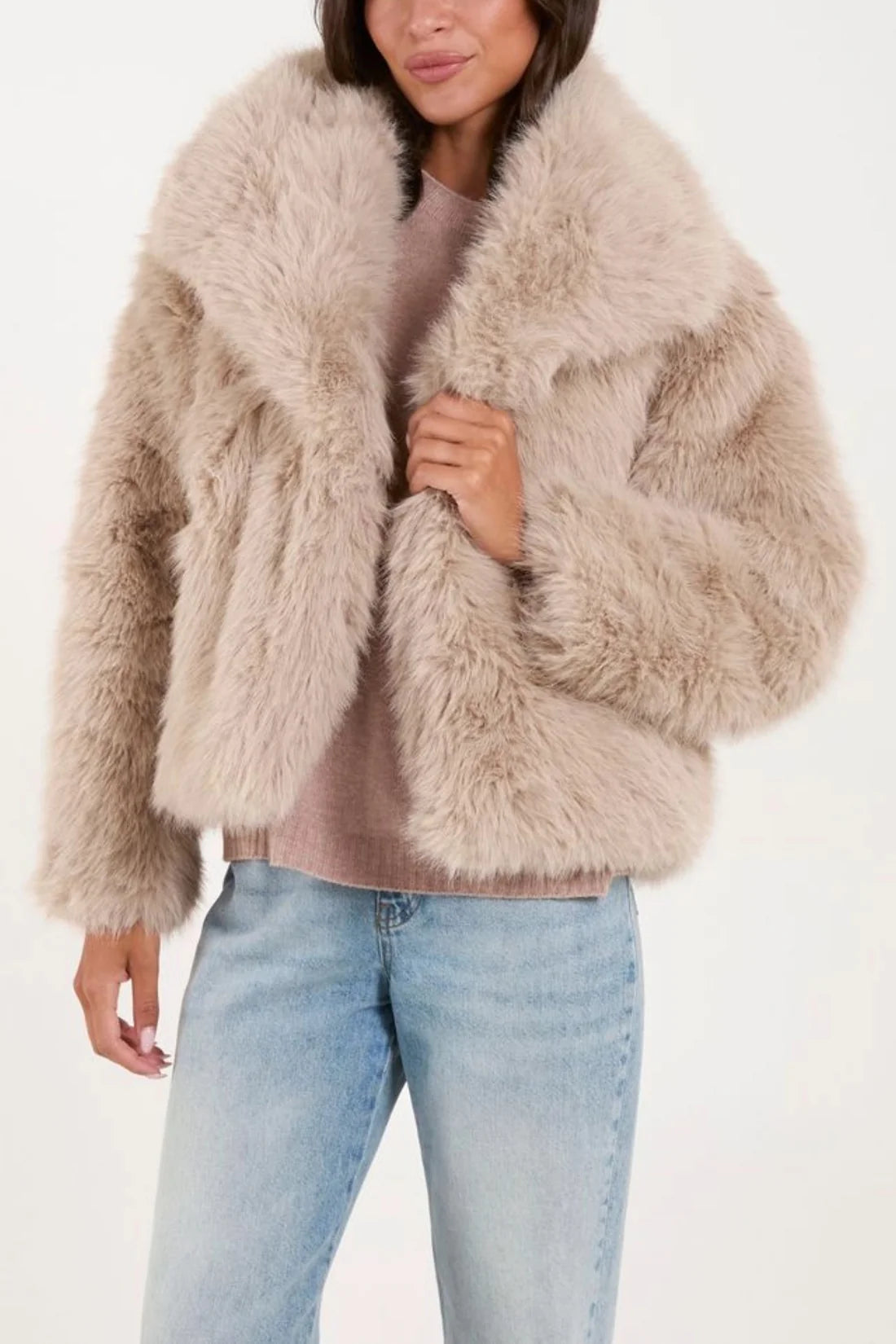 Alice Short Luxe Faux Fur Jacket - Pale Taupe