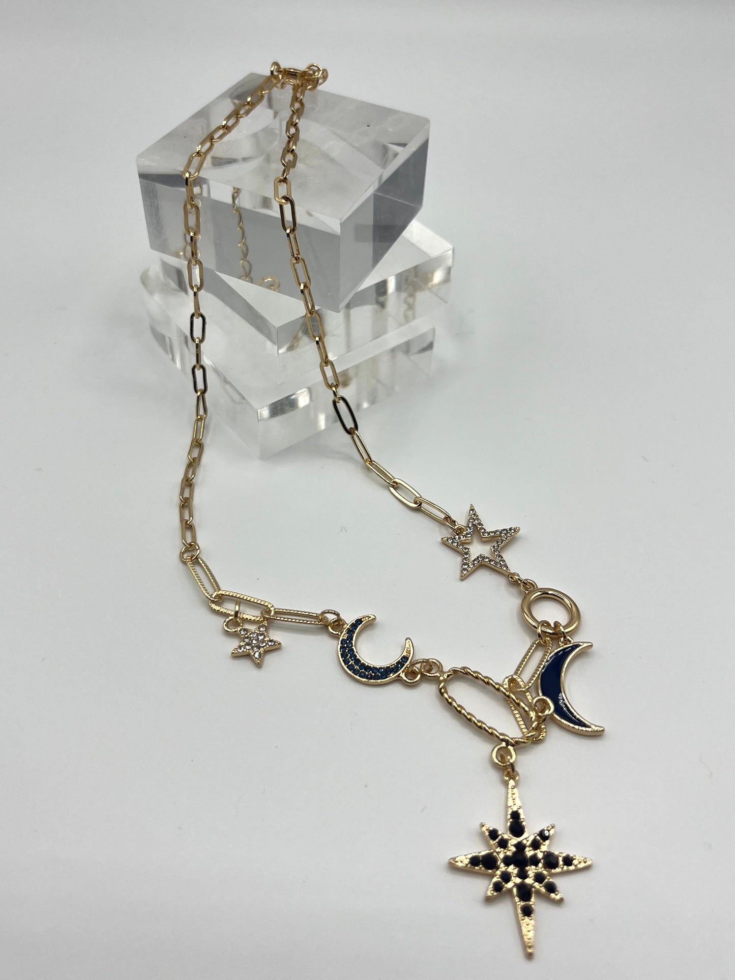 Love Rocks Gold Toned Celestial Charm Necklace