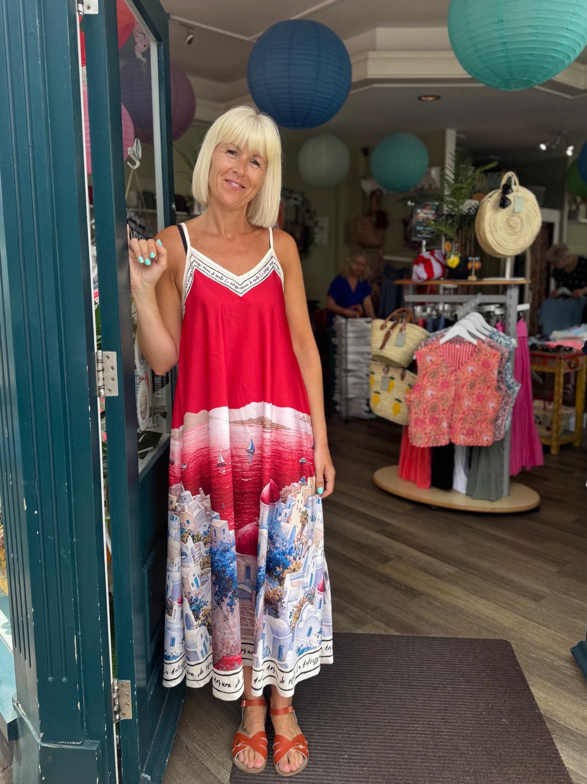 Santorini Print Satin Sun Dress