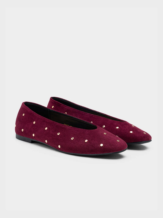 Beattie Gold Stud Burgundy Faux Suede Ballet Flats