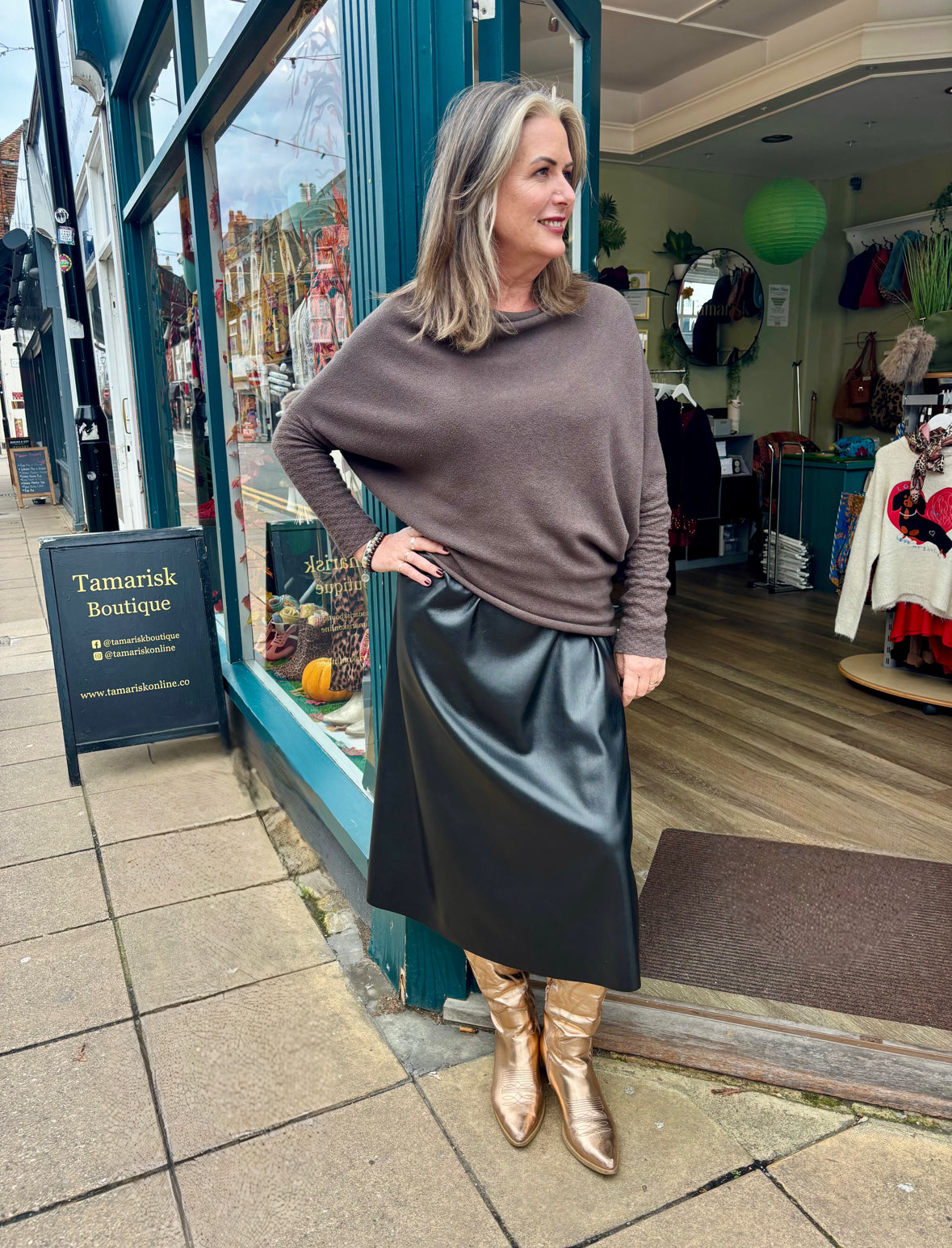 Sabrina Faux Leather Midi Skirt - Black