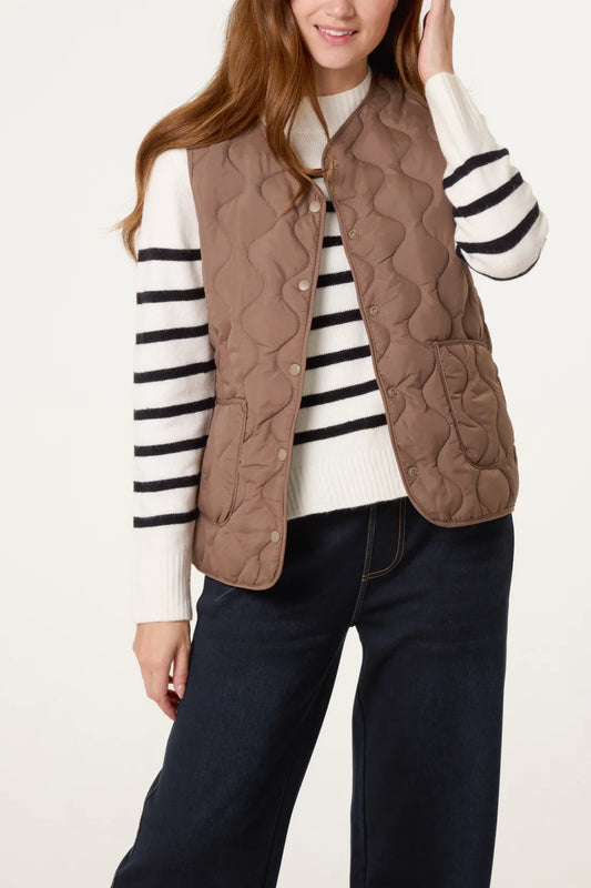 Lydia Lightweight Quilted Gilet - Mocha Taupe Or Stone Beige
