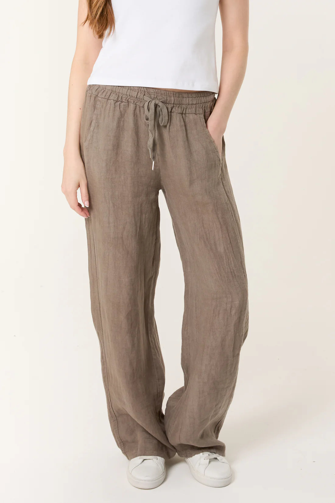 Easy Linen Pull On Trousers taupe 