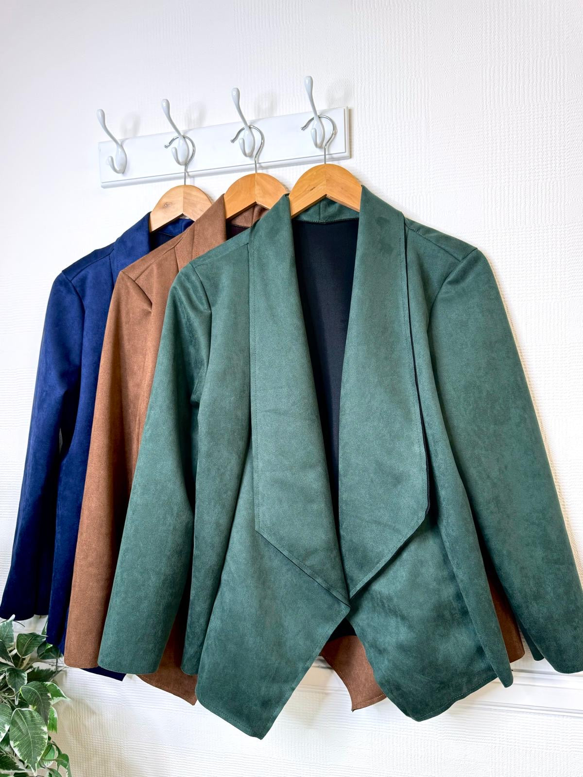 Sarah Faux Suede Shawl Collar Jacket - Navy, Forest Green Or Tan