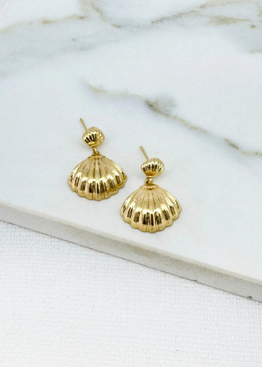 Envy Jewellery Gold Shell Drop Earrings